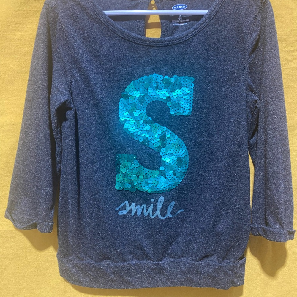 Sequin 'Smile' Kids Top - Gray